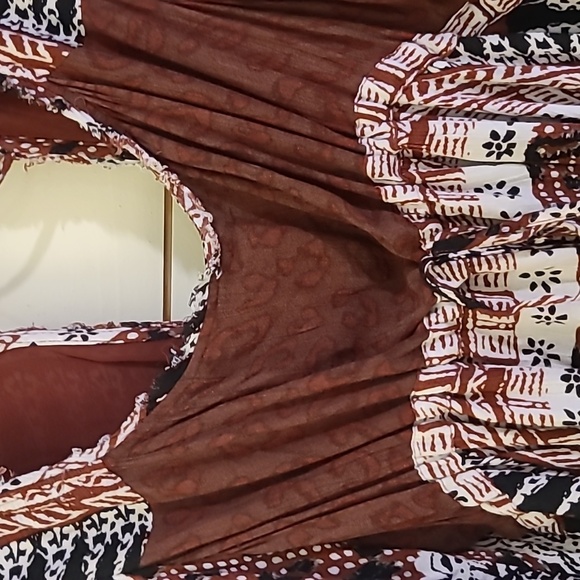 Free People Bohemian Brown and Cream Mini Dress - Picture 3 of 5